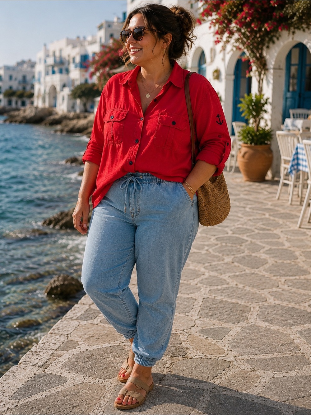 Ralph Lauren Red Button-Down Shirt in Linen Material